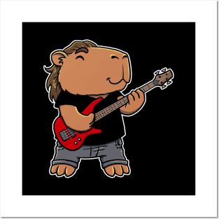 Capybara playing a Bass Guitar Posters and Art